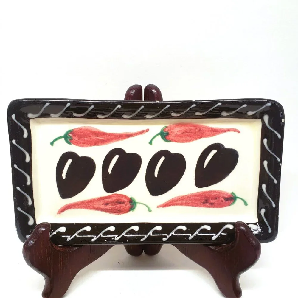 Crate & Barrel Debby Segura Olive Dishes Dipping Trays Set x3 Italy 1999 - READ